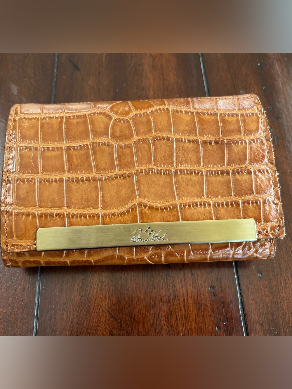 Patricia Nash Croc-Embossed Wallet in Cognac with Gold Accent